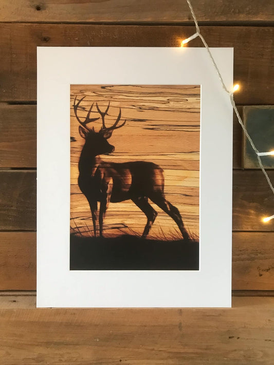 NEW- stag A4 mounted print