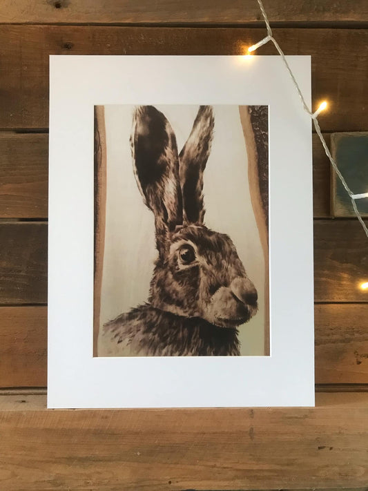 NEW- hare A4 mounted print